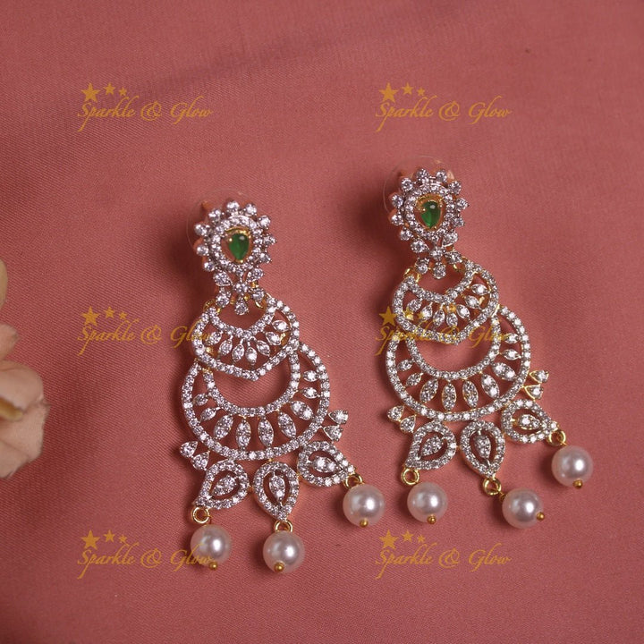 Sparkling Floral American diamond short necklace with pink stones and pearl drops - Sparkle and Glow - Green - Back Thread