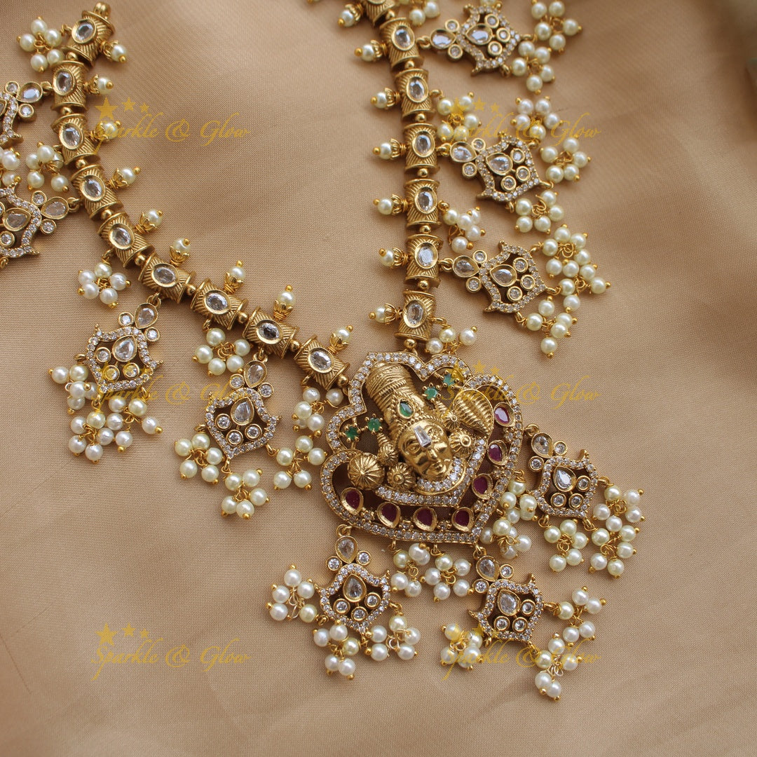 Statement Premium Matt Balaji carved gutta pusalu short necklace with multi colour stones