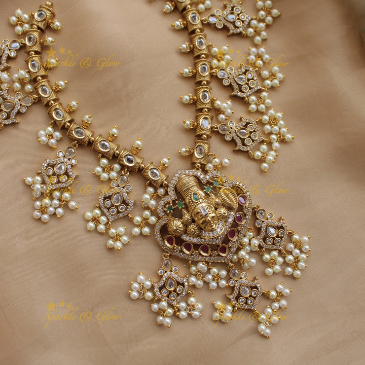Statement Premium Matt Balaji carved gutta pusalu short necklace with multi colour stones