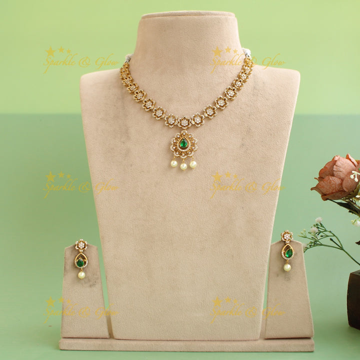 Beautiful Floral design AD short necklace with interchangeable stones