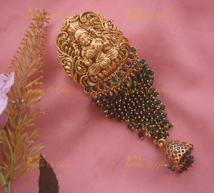 Idol Lakshmi mermaid design cluster pearl hair pin with jhumuka droppings- Pearl beads - Sparkle and Glow
