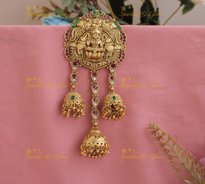 Beautiful Lakshmi Elephant peacock carved Three Set Jhumuka droppings- Multi