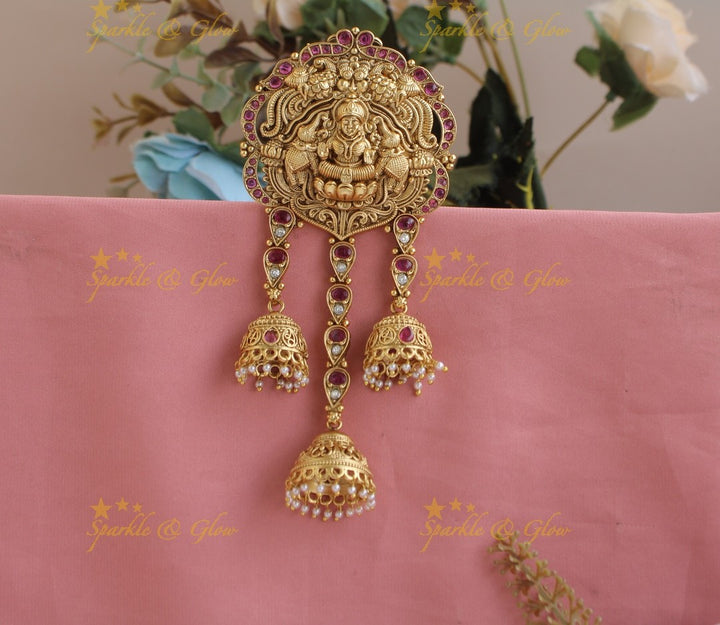 Beautiful Lakshmi Elephant peacock carved Three Set Jhumuka droppings- Multi