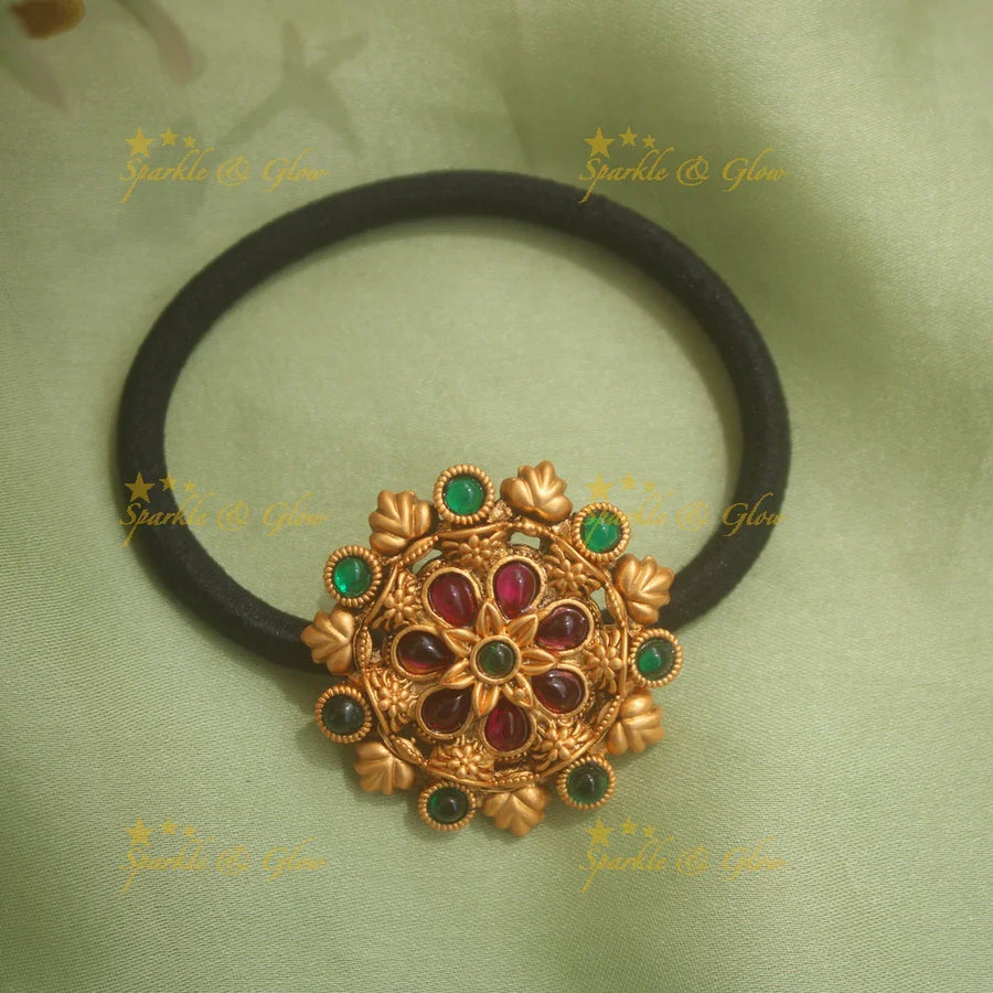 Beautiful floral hair band with green and red stones - Sparkle and Glow