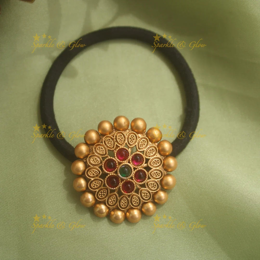 Beautiful Gold alike hair band with red stones and gold beads - Sparkle and Glow