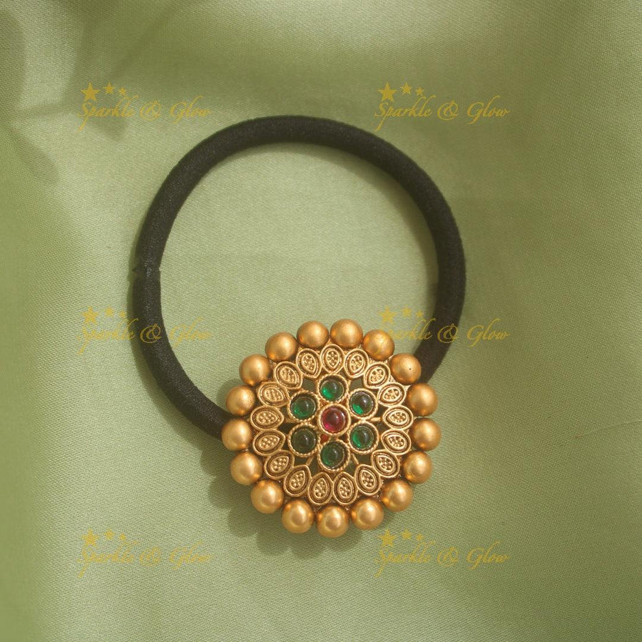 Beautiful Gold alike hair band with red stones and gold beads - Sparkle and Glow