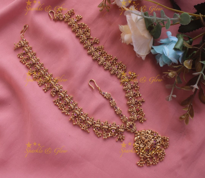 Beautiful Lakshmi Three Sided Bridal Maang tikka- Red