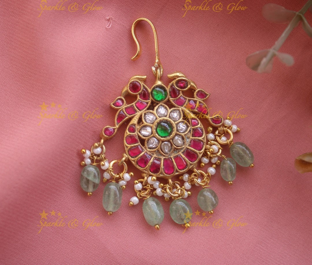 Jadau Peacock Moon Floral Tikka With Mint green beads