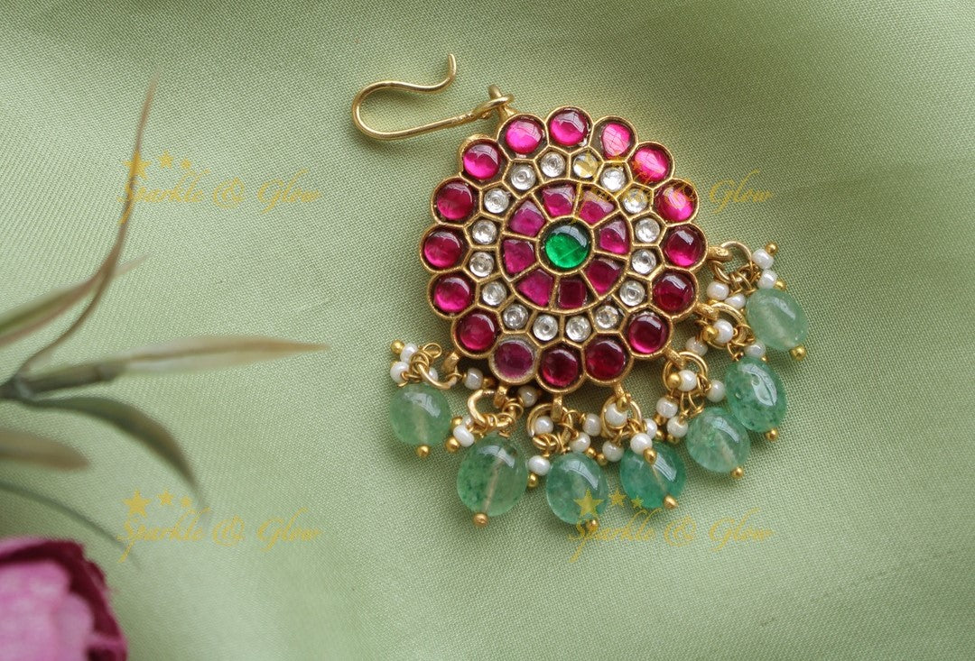 Jadau Floral Bottu Tikka with Mint green beads