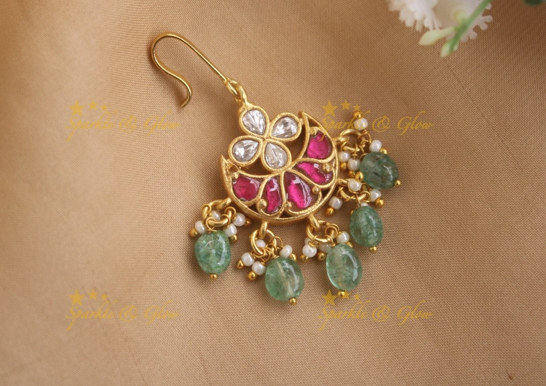 Jadau Moon Floral Tikka with Mint green beads