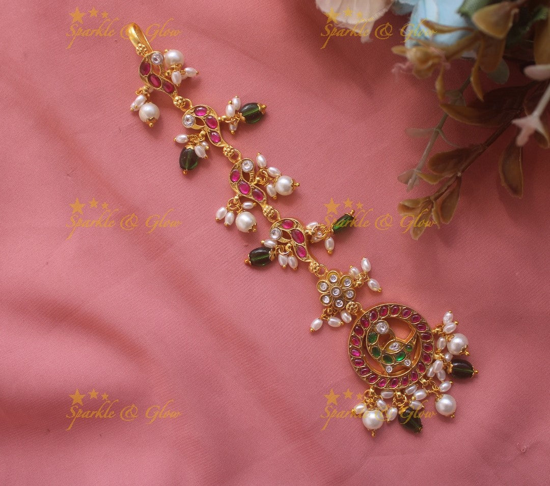 Jadau Ruby Peacock Guttapusalu Tikka