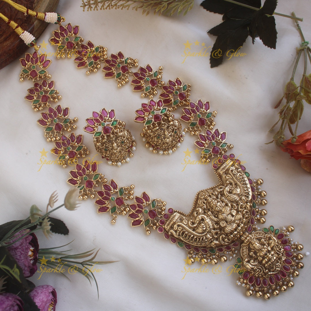 Beautiful Kundan Lotus Lakshmi Long necklace - White