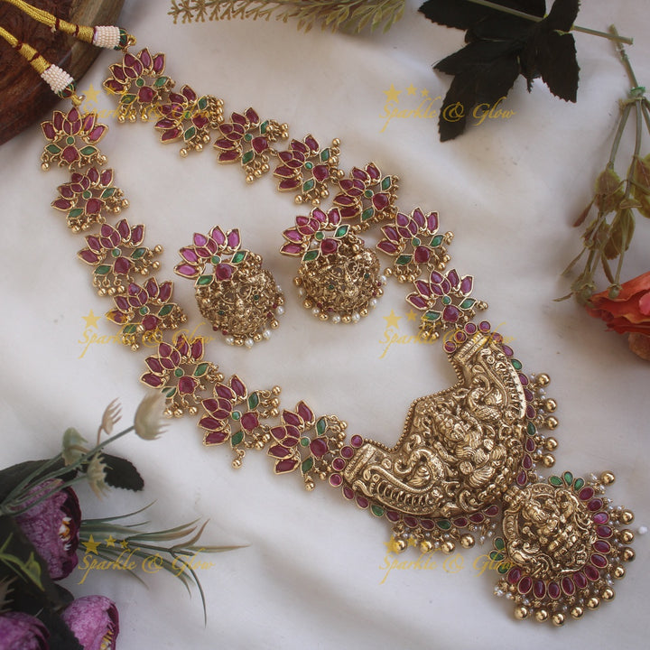 Beautiful Kundan Lotus Lakshmi Long necklace - White