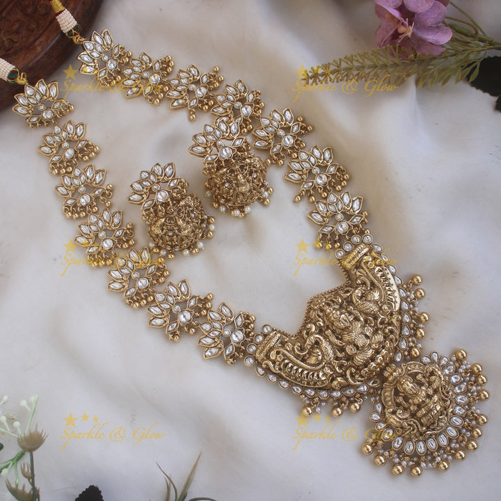 Beautiful Kundan Lotus Lakshmi Long necklace - White