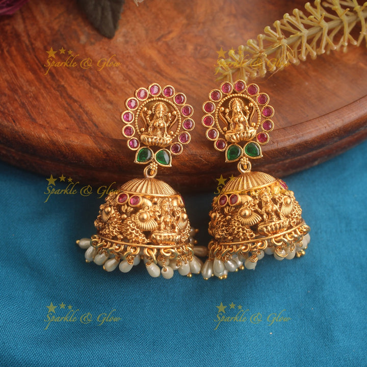Premium matte Lakshmi peacock carved long necklace with rice and gold beads
