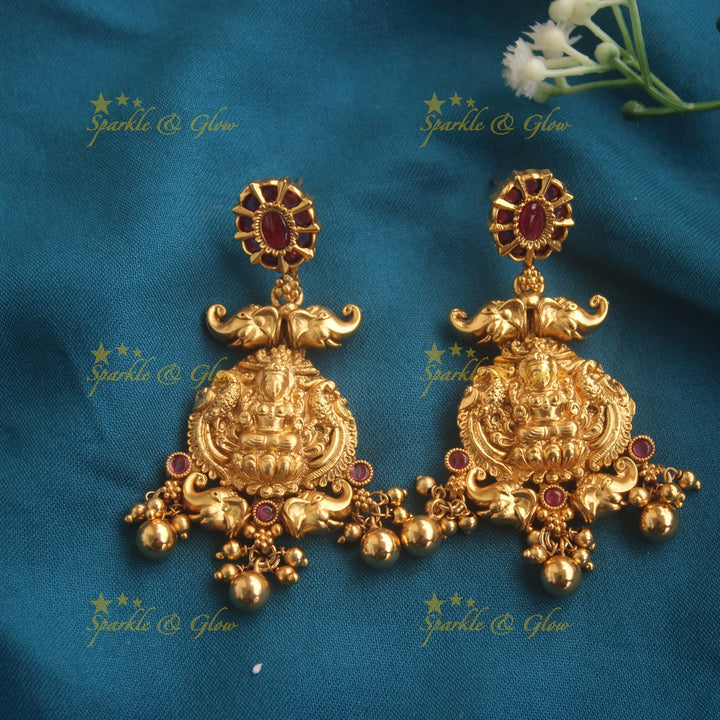 Gold alike Kemp stones Lakshmi peacock carved haram