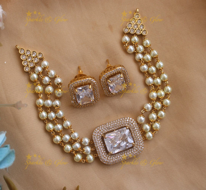 Elegant Moti designer Choker with Stud Earrings Set-Baby pink