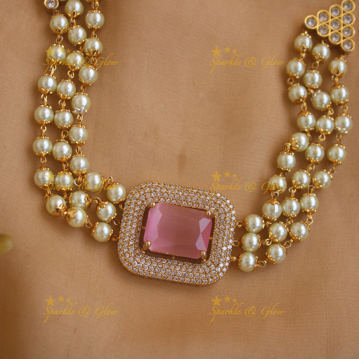 Elegant Moti designer Choker with Stud Earrings Set-Baby pink