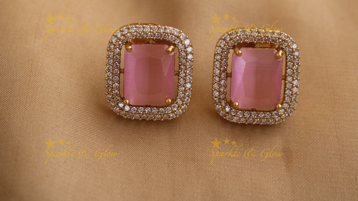 Elegant Moti designer Choker with Stud Earrings Set-Baby pink