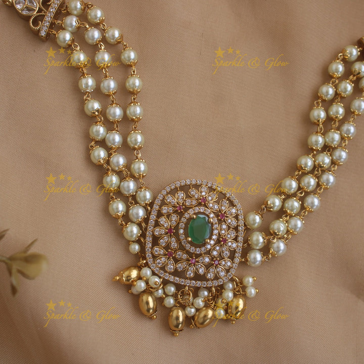Statement Floral Pearl Choker with Gold bead drops