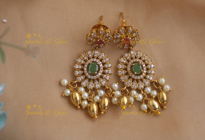 Statement Floral Pearl Choker with Gold bead drops