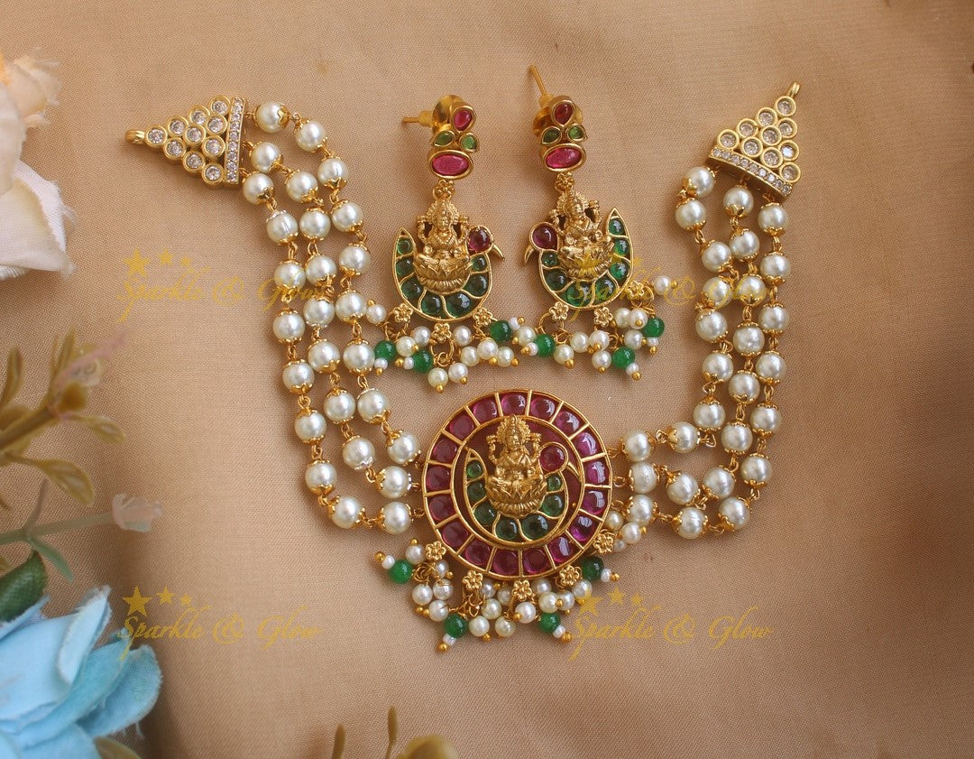 Idol Lakshmi Peacock Kemp Layered Pearl Choker