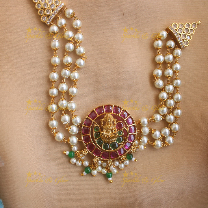Idol Lakshmi Peacock Kemp Layered Pearl Choker