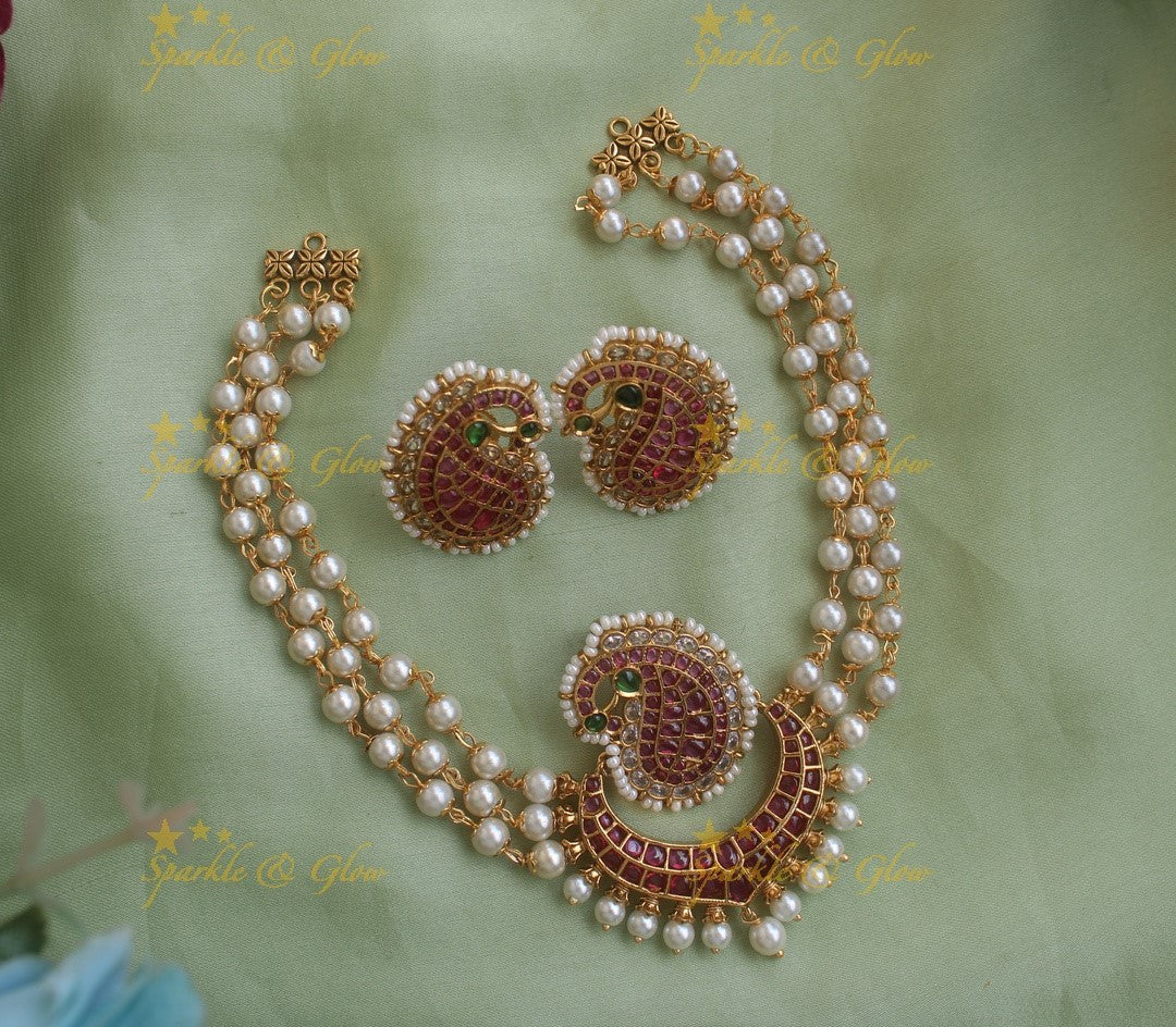 Statement Kemp peacock mango Half moon pearl choker