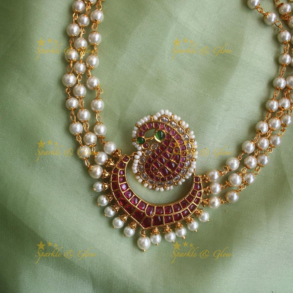 Statement Kemp peacock mango Half moon pearl choker - Sparkle and Glow