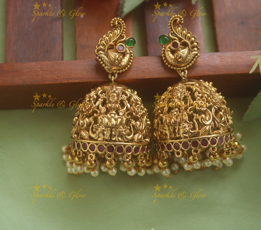 Stunning Kemp Peacock Studded Lakshmi Jhumuka