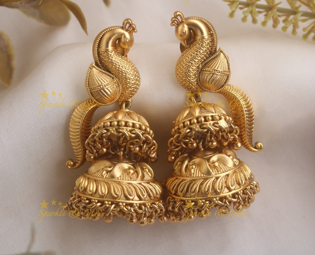 Beautiful Dancing Peacock Jhumuka hanging earrings