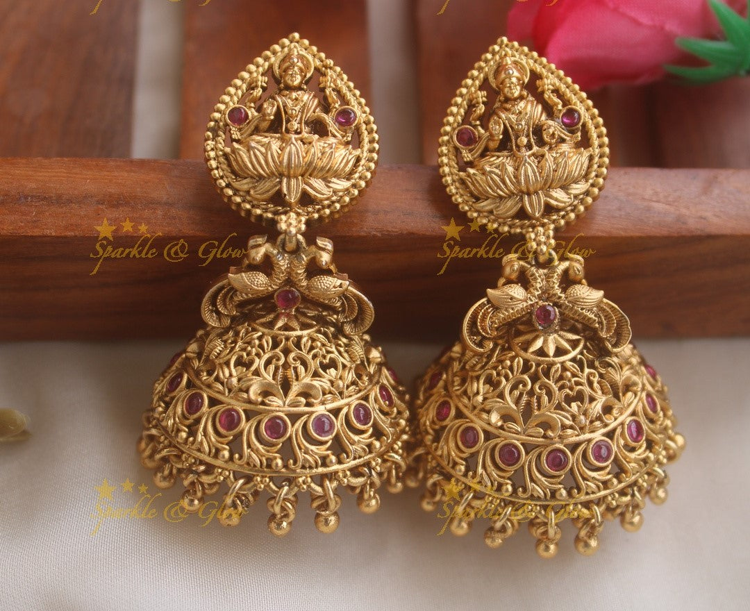 Statement Kemp floral jhumuka with gold beads
