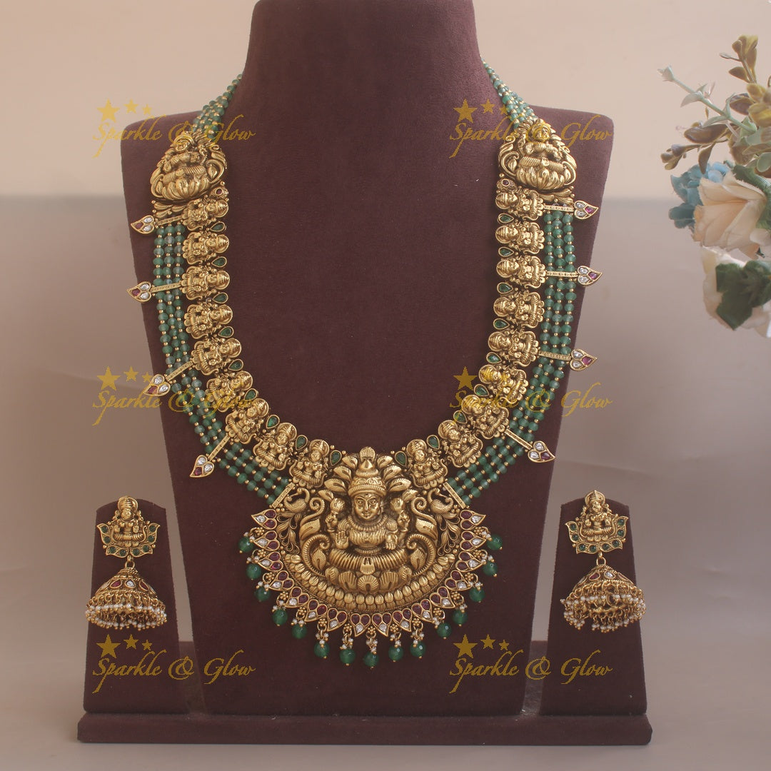 Gold alike mint green beads statement Lakshmi haram