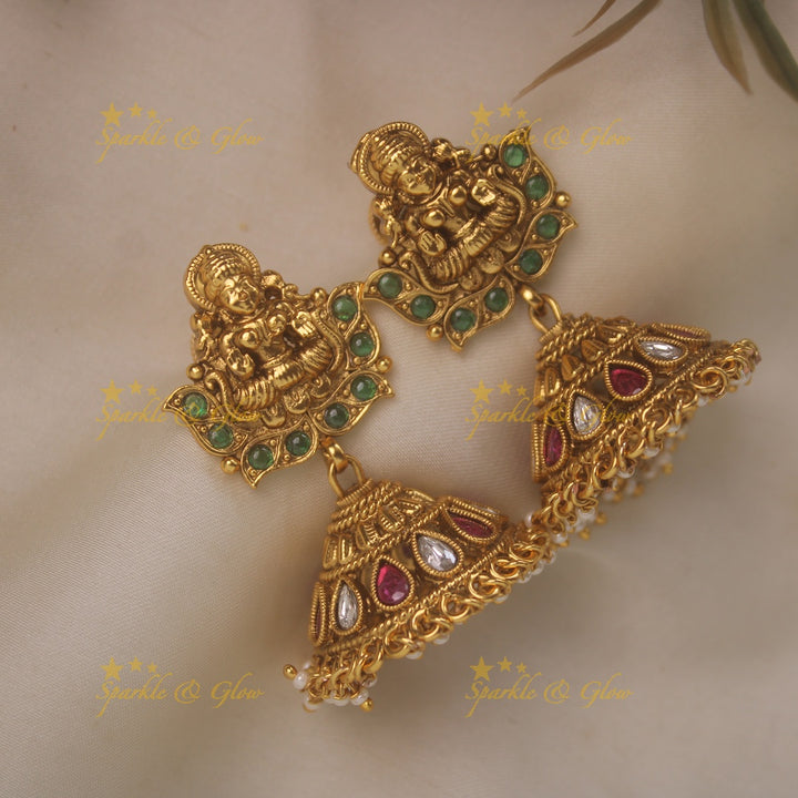 Gold alike mint green beads statement Lakshmi haram
