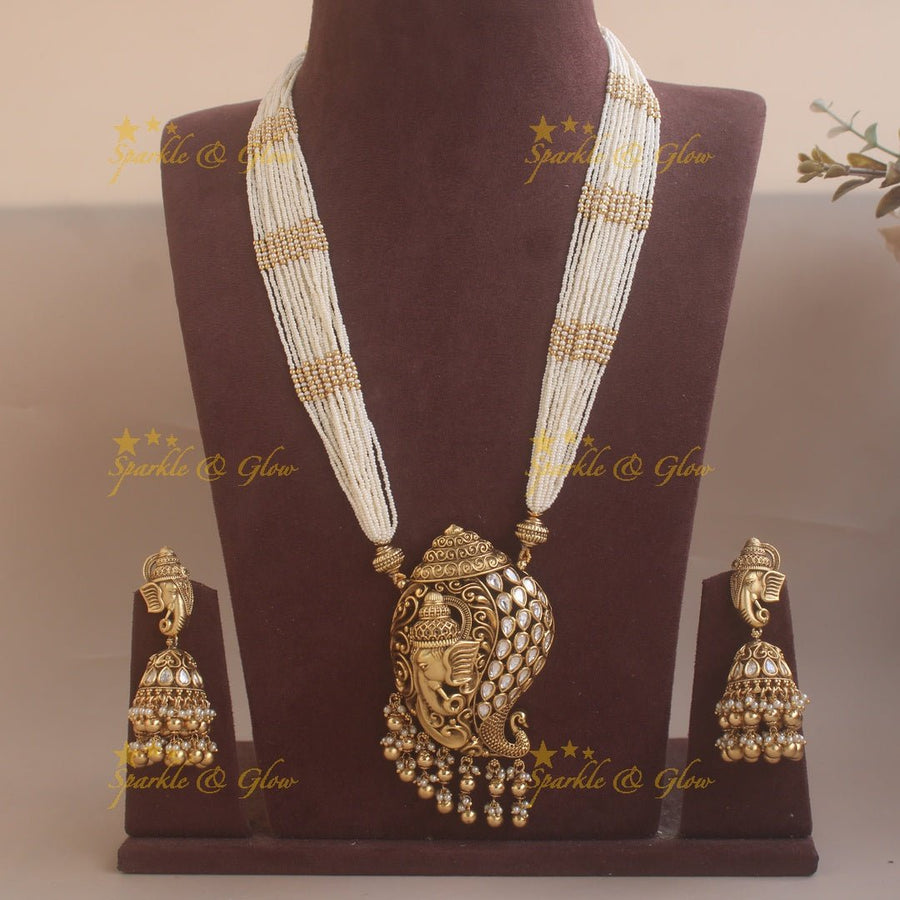 Pearl Ganesha pendent beads haram - Sparkle and Glow - Back Thread - 