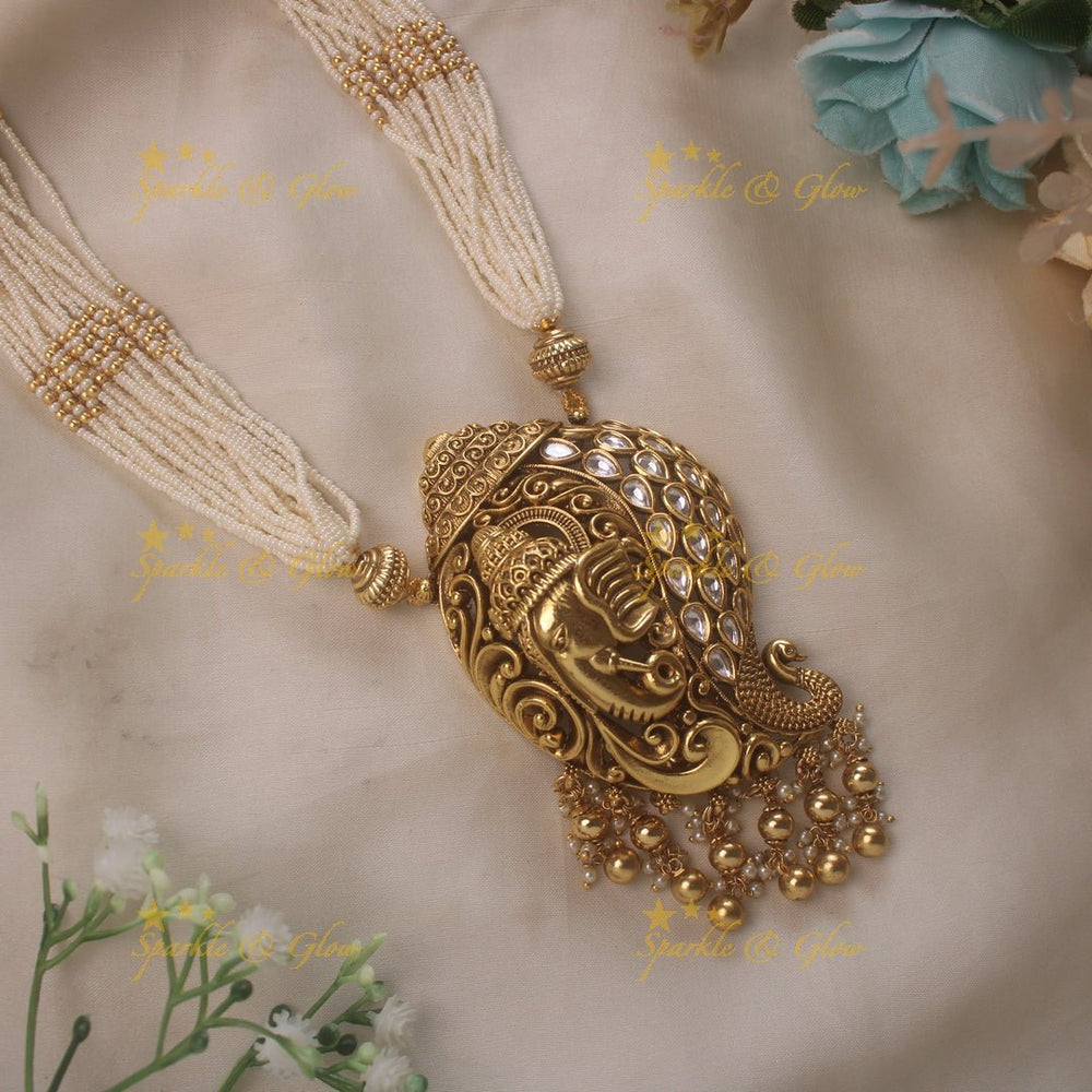 Pearl Ganesha pendent beads haram - Sparkle and Glow - Back Thread - 