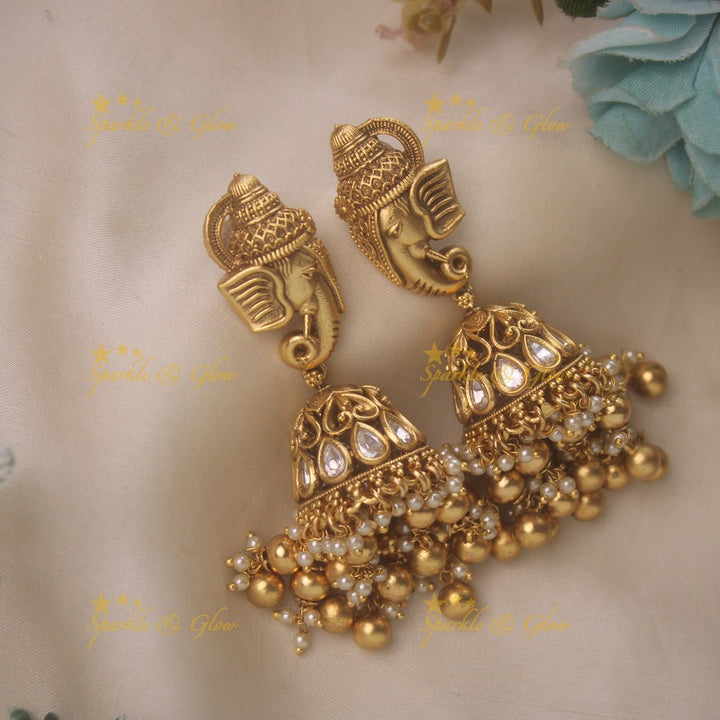 Pearl Ganesha pendent beads haram - Sparkle and Glow - Back Thread - 