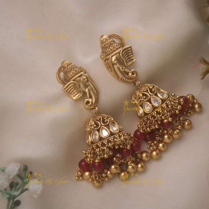 Pearl Ganesha pendent beads haram - Pink Beads