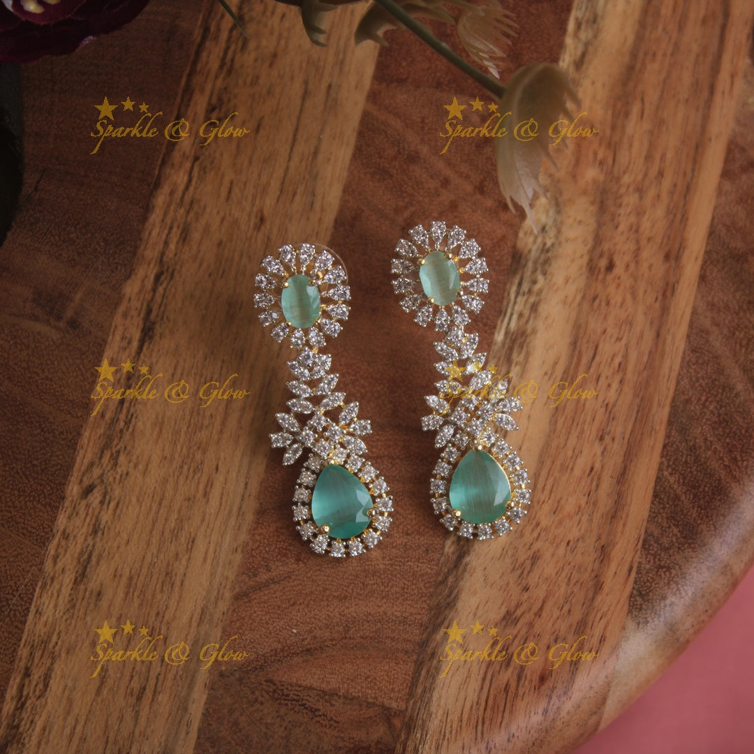Stunning Floral leaflet design American diamond short necklace with ruby stones - mint green
