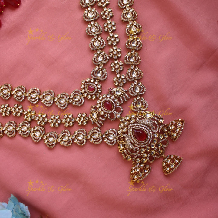 Gorgeous Peacock and Floral Victorian AD Bridal Set with Nose pin and Maang tikka