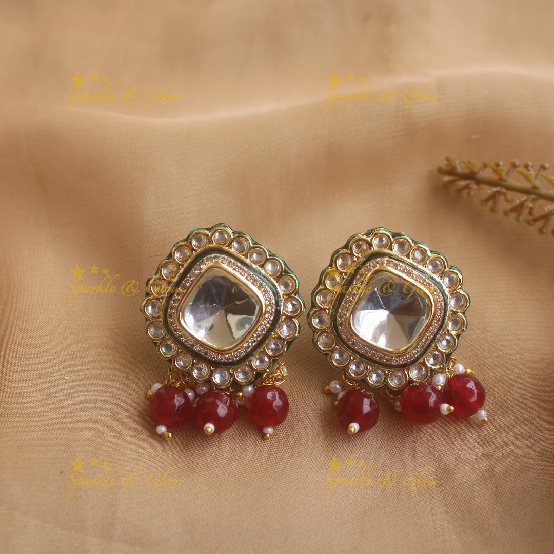 Statement Diamond shape kundan stone victorian AD choker with multi layer pearl and maroon beads - white maroon
