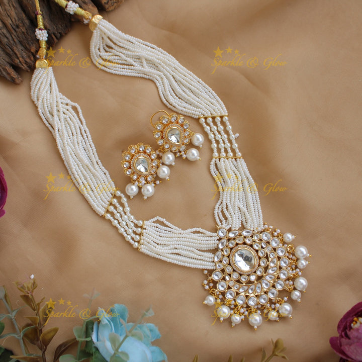 Beautifu kundan stone pendant multi layer pearl haram