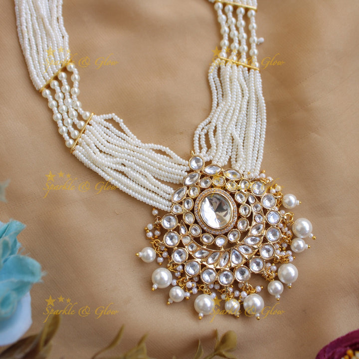 Beautifu kundan stone pendant multi layer pearl haram
