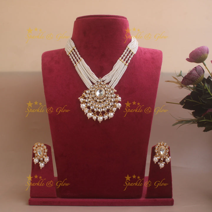 Beautifu kundan stone pendant multi layer pearl haram