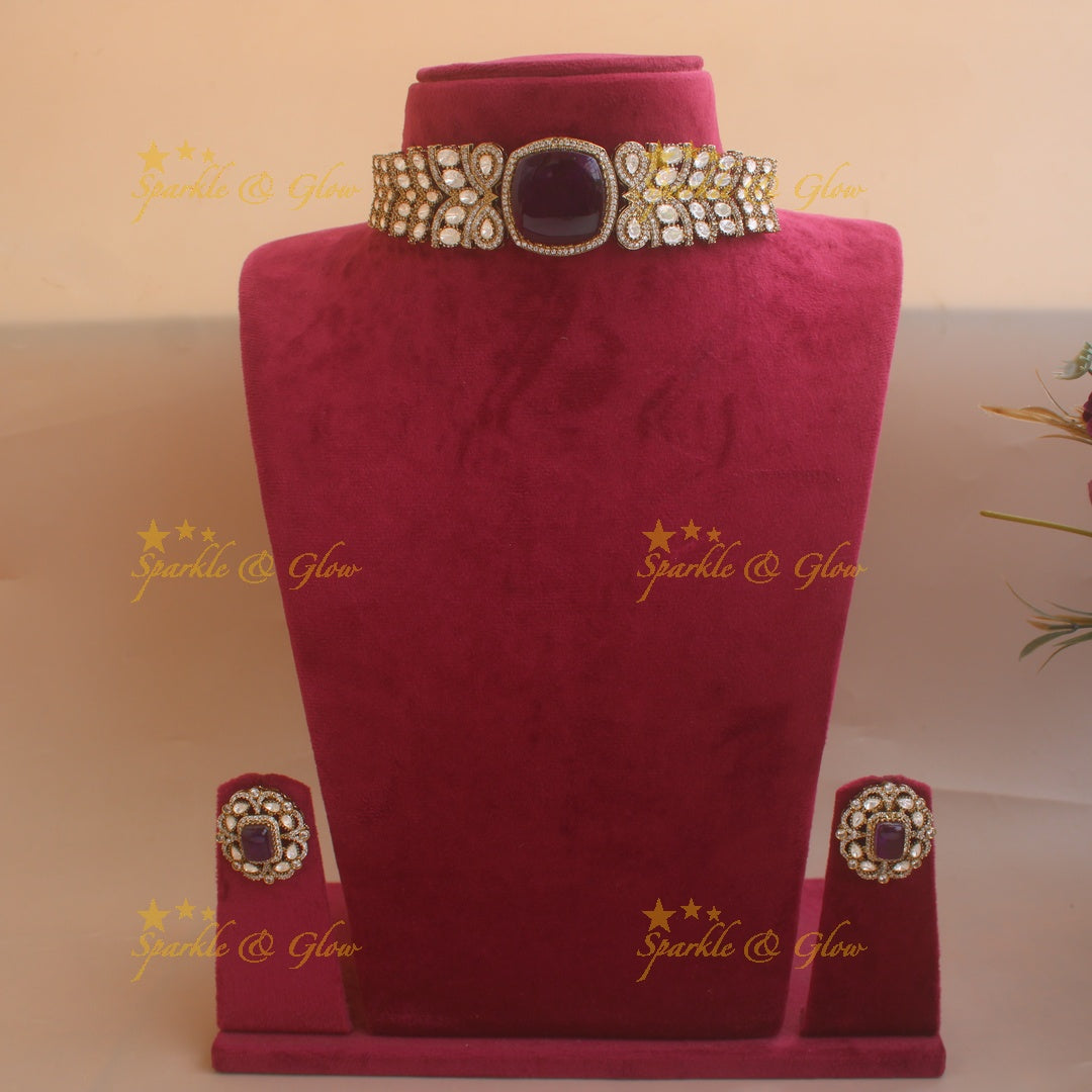 Stunning square purple stone pendant victorian AD choker