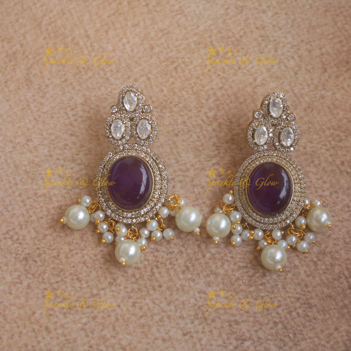 Gorgeous Oval stone victorian AD choker with pearl drops - purple