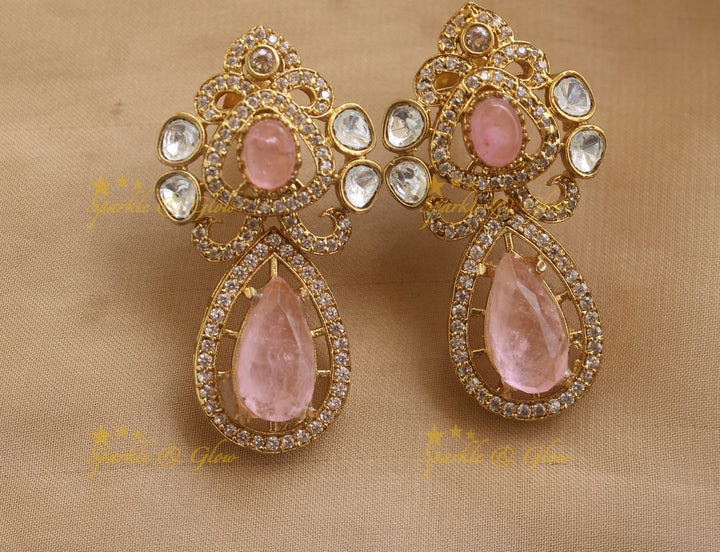 Elegant Oval Floral design Victorian AD layered beaded Choker- Light pink