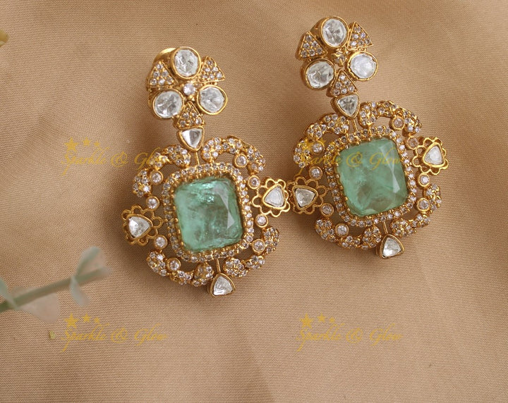 Elegant Square design Floral victorian high neck pearl choker- Mint green