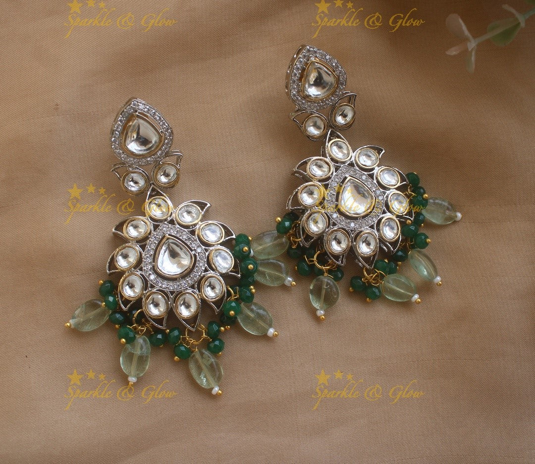 Beautiful Sunflower design Victorian Kundan Necklace with Maang Tikka- Mint green