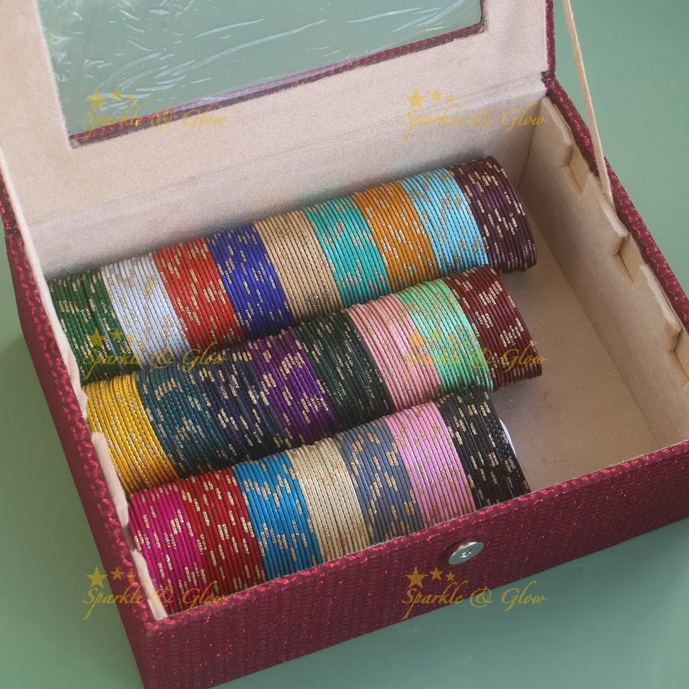 Metal Bangles set and Bangle Organizer Combo with printed bangles - Sparkle and Glow